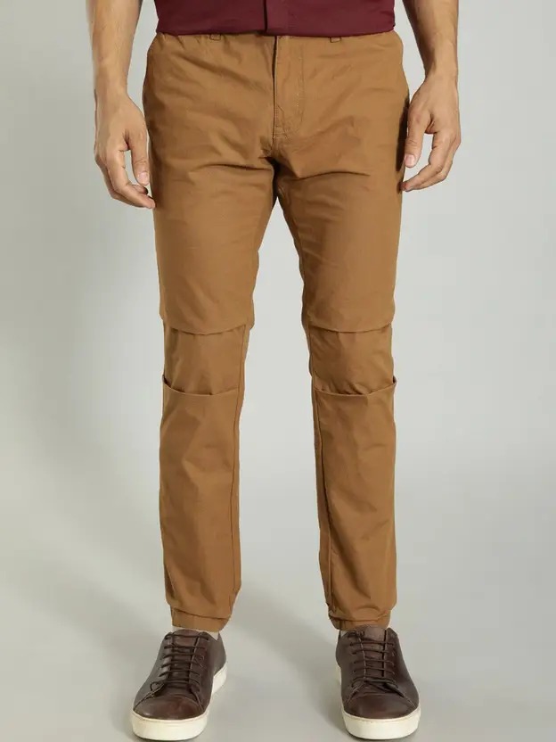 Indian Terrain Men's Comfort Fit Solid Brown Trousers